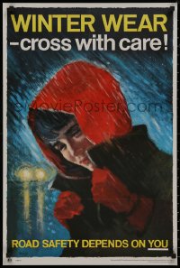 8y0399 WINTER WEAR 20x30 English special poster 1960s Peaty art of a woman about to be hit by car!