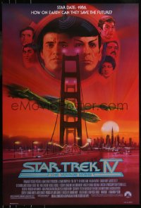 8y1259 STAR TREK IV 1sh 1986 art of Leonard Nimoy, Shatner & Klingon Bird-of-Prey by Bob Peak!