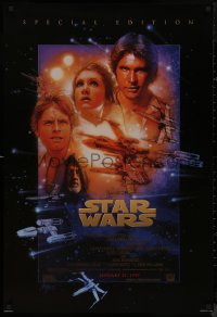 8y1266 STAR WARS style B advance 1sh R1997 George Lucas sci-fi classic, cool art montage by Drew Struzan!