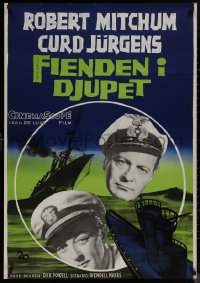 8y0454 ENEMY BELOW Swedish 1958 Robert Mitchum & Curt Jurgens in the amazing saga of the U.S. Navy!
