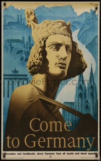 8y0131 COME TO GERMANY 25x40 German travel poster 1935 Eschle art of statue over Brandenburg Gate!