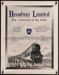 8y0139 PENNSYLVANIA RAILROAD 23x29 travel poster 1930s Broadway Limited, aristocrat of the rails!