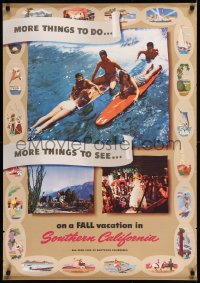 8y0135 SOUTHERN CALIFORNIA 27x39 travel poster 1947 family riding surfboards and more!