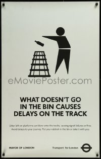 8y0147 TRANSPORT FOR LONDON 25x40 travel poster 2012 what doesn't go in bin makes delays on track!