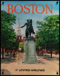 8y0126 UNITED AIRLINES BOSTON 22x28 travel poster 1973 Hagel artwork of couple & Paul Revere's statue!