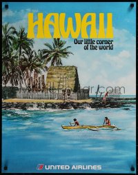 8y0127 UNITED AIRLINES HAWAII 22x28 travel poster 1970s our little corner of the world, great image!