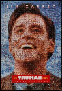 8y1311 TRUMAN SHOW teaser DS 1sh 1998 really cool mosaic art of Jim Carrey, Peter Weir