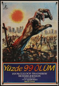8y0430 ZOMBIE Turkish 1986 Lucio Fulci's Zombi 2, cool art of zombie horde heading to city!