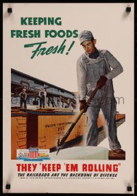 8y0113 KEEPING FRESH FOODS FRESH 16x23 WWII war poster 1940s railroads are the backbone of offense!
