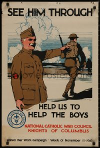 8y0108 SEE HIM THROUGH 20x30 WWI war poster 1918 National Catholic War Council, art by Burton Rice!