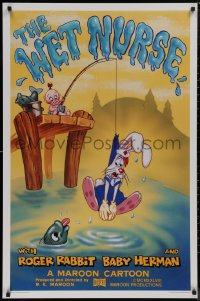 8y1330 WET NURSE Kilian 1sh 1988 Baby Herman goes fishing w/Roger Rabbit as the bait!