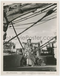 8z0132 CAPTAIN BLOOD candid 8x10.25 still 1935 Olivia De Havilland in costume smiling on ship's deck!