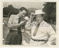 8z0308 IN SOCIETY candid 8x10 still 1944 Abbott tries out a joke on partner Costello between scenes!