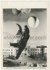 8z0345 KING KONG VS. GODZILLA laminated 8x11 still 1963 balloons carry away the giant ape!