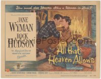 8z0700 ALL THAT HEAVEN ALLOWS TC 1955 c/u romantic art of Rock Hudson & Jane Wyman by fireplace!