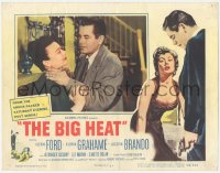 8z0923 BIG HEAT LC 1953 Glenn Ford choking scared Jeanette Nolan in a Fritz Lang film noir!