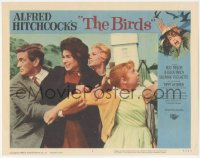 8z0931 BIRDS LC #1 1963 Hitchcock, great close up of Rod Taylor, Suzanne Pleshette & Tippi Hedren!