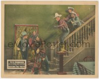 8z0947 BUCKING THE TRUTH LC 1926 cowboy hero Pete Morrison on stairs surrounded by bad guys!