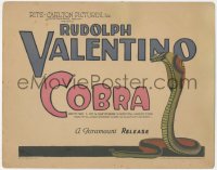 8z0726 COBRA TC 1925 ladies' man Rudolph Valentino, incredible artwork of snake, ultra rare!