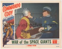 8z0968 COMMANDO CODY chapter 5 LC 1953 color image of masked Holdren punching guy in wacky helmet!