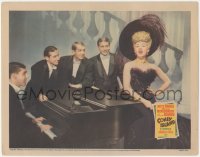 8z0970 CONEY ISLAND LC 1943 sexy Betty Grable in feathered dress sings to four men at piano!