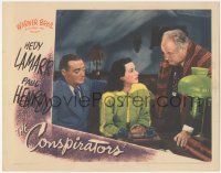 8z0972 CONSPIRATORS LC 1944 Hedy Lamarr between Peter Lorre & Sydney Greenstreet sitting at table!