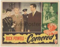 8z0973 CORNERED LC 1946 Dick Powell & cop Walter Slezak stare at sexy Nina Vale & Luther Adler!