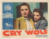 8z0981 CRY WOLF LC #4 1947 close up of scared Geraldine Brooks hiding behind Barbara Stanwyck!