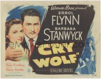 8z0731 CRY WOLF TC 1947 great close image of Errol Flynn protecting pretty Barbara Stanwyck!