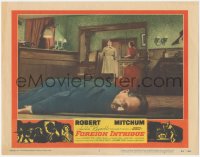 8z1050 FOREIGN INTRIGUE LC #5 1956 Robert Mitchum in background staring at dead guy in foreground!