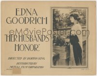 8z0762 HER HUSBAND'S HONOR TC 1918 great close up of pretty Edna Goodrich, ultra rare!