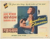 8z0792 MAGNIFICENT OBSESSION TC 1954 blind Jane Wyman holding Rock Hudson, Douglas Sirk directed!