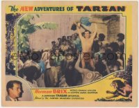 8z1233 NEW ADVENTURES OF TARZAN LC 1935 villagers watch Bruce Bennett holding child over his head!