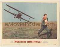 8z0654 NORTH BY NORTHWEST LC #2 1959 Hitchcock, classic c/u of Cary Grant chased by crop duster!