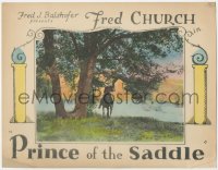 8z1294 PRINCE OF THE SADDLE LC 1926 far shot of cowboy Fred Church riding his horse under a tree!
