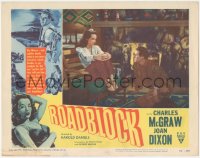 8z1319 ROADBLOCK LC #4 1951 close up of Charles McGraw & Joan Dixon relaxing by fireplace!
