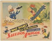 8z1333 SALUDOS AMIGOS LC 1943 Donald Duck plays umbrella flute, Joe Carioca plays tin can accordion!