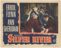 8z1357 SILVER RIVER LC #4 1948 Errol Flynn & Ann Sheridan helping wounded Thomas Mitchell!
