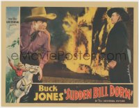 8z1394 SUDDEN BILL DORN LC 1937 close up of cowboy hero Buck Jones & man by burning building!