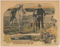 8z1396 SUNDOWN LC 1924 cowboy Roy Stewart protecting Bessie Love & her young child!