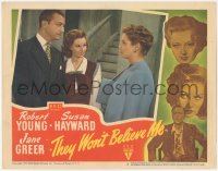 8z1418 THEY WON'T BELIEVE ME LC #2 1947 Susan Hayward between Robert Young & Jane Greer, Pichel