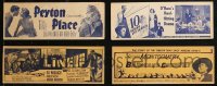 9a0268 LOT OF 4 4X11 TITLE STRIPS 1958 Peyton Place, 10 North Frederick, Badman's Country, Lineup!