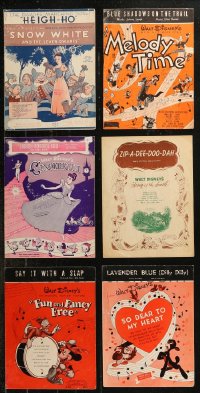 9a0225 LOT OF 6 WALT DISNEY SHEET MUSIC 1930s-1950s Snow White, Cinderella, Song of the South!