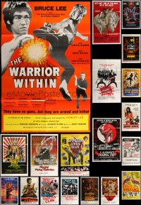 9a0334 LOT OF 27 FOLDED KUNG FU ONE-SHEETS 1970s-1980s great images from martial arts movies!