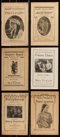 9a0616 LOT OF 6 MARY PICKFORD DANISH PROGRAMS 1920s cool different images from her movies!