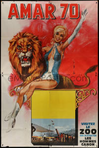9b0043 CIRQUE AMAR 79x118 French circus poster 1970 great art of sexy female performer with lion!