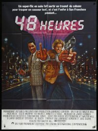 9b1292 48 HRS. French 1p 1983 different art of Eddie Murphy giving the finger & Nick Nolte w/gun!
