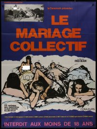 9b1393 COLLECTIVE MARRIAGE French 1p 1971 Loris art of many couples all naked in the same bed!