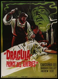 9b1436 DRACULA PRINCE OF DARKNESS French 1p R1970s art of vampire Christopher Lee + man driving stake!