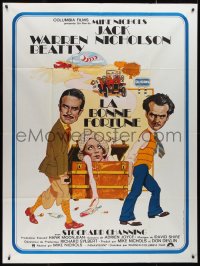 9b1463 FORTUNE French 1p 1976 cool artwork of Jack Nicholson & Warren Beatty, Stockard Channing!